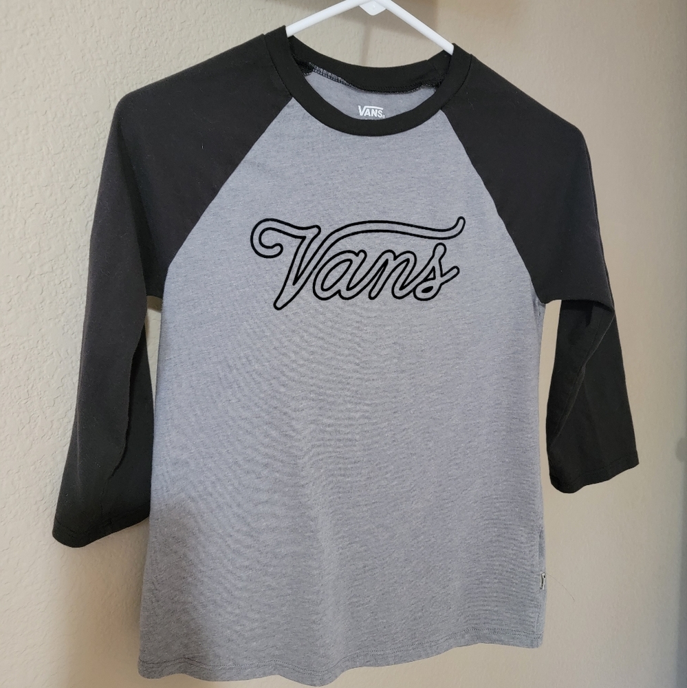 Vans Women's 3/4 Sleeve T-Shirt, Size XS, Gray and Black